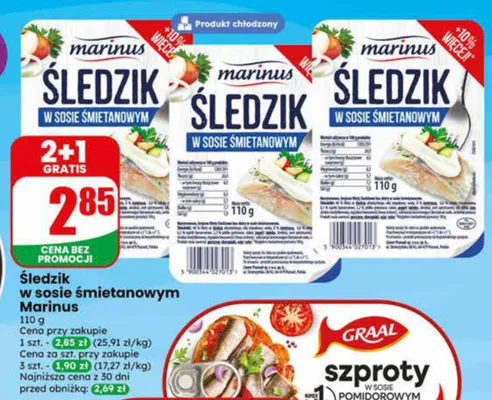 Śledzik w sosie śmietanowym Marinus promocja w Dino