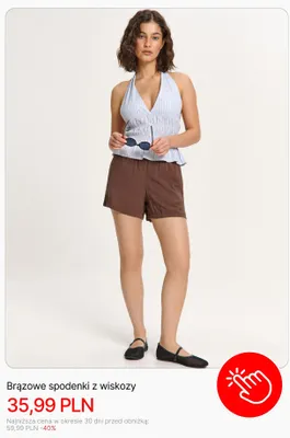 Brązowe spodenki z wiskozy Cropp promocja w Cropp