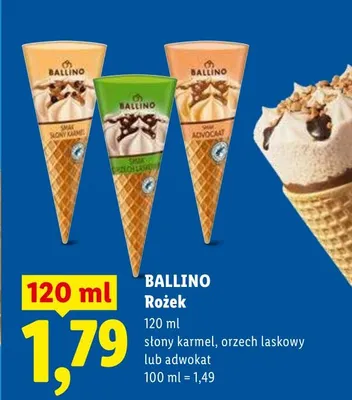 Lody Rożek Ballino słony karmel orzech laskowy promocja w Lidl