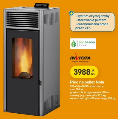 Piec na pellet Invicta Nola szary promocja w Castorama