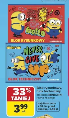 Blok rysunkowy Minionki A4 promocja w Carrefour