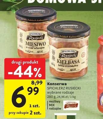 Konserwa Spichlerz Rusiecki Kiełbasa lekko czosnkowa promocja w Intermarche
