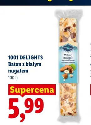 Baton z białym nugatem 1001 Delights promocja w Lidl