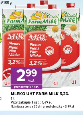 Mleko UHT Farm Milk 3,2% promocja w Stokrotka