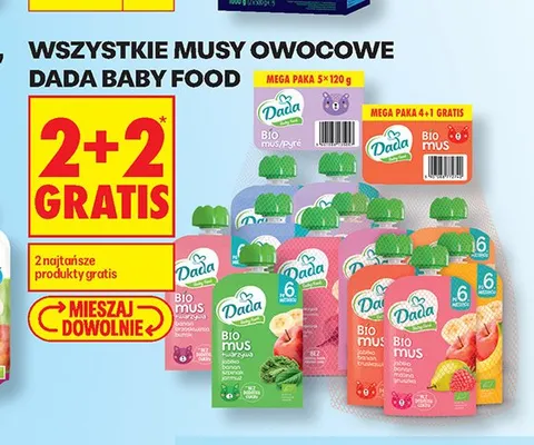 Mus owocowy Dada Bio mus jabłko banan truskawka promocja w Biedronka