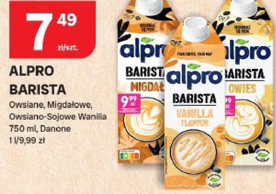Alpro Barista owsiane, migdałowe, owsiano-sojowe wanilia promocja w Chorten