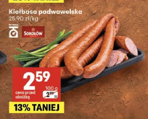 Kiełbasa podwawelska Sokołów promocja w Delikatesy Centrum