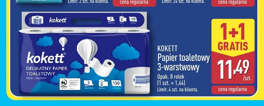 Papier toaletowy 3-warstwowy Kokett 8-pak promocja w Aldi