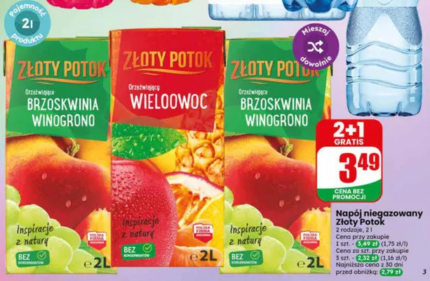 Napój niegazowany złoty potok 2 rodzaje promocja w Dino