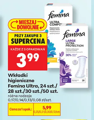 Wkładki higieniczne Femina Ultra 24 szt. promocja w Biedronka
