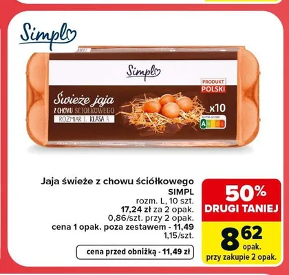 Jaja świeże z chowu ściółkowego Simpl promocja w Carrefour