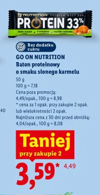 Baton proteinowy o smaku słonego karmelu Go On Nutrition promocja w Lidl