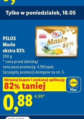 Masło ekstra 83% Pilos promocja w Lidl