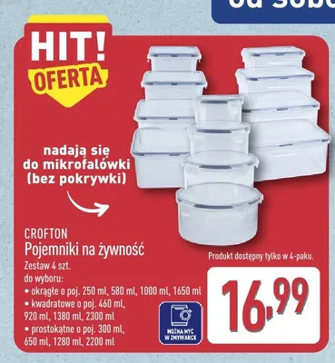 Pojemniki na żywność CROFTON 4-pak promocja w Aldi