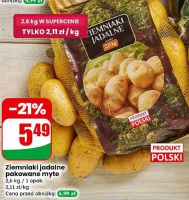 Ziemniaki jadalne pakowane myte promocja w Dino