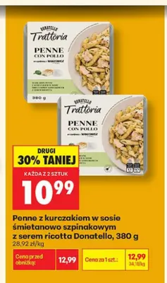 Penne z kurczakiem w sosie śmietanowo szpinakowym z serem ricotta Donatello promocja w Biedronka