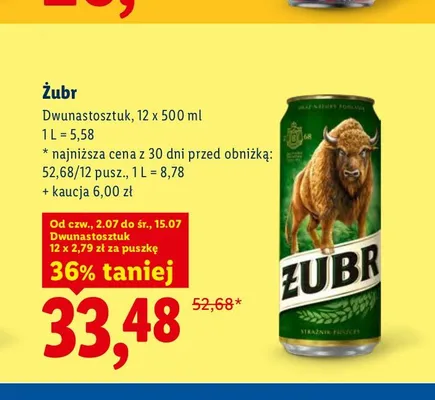 Piwo Żubr 12-pak 500 ml promocja w Lidl