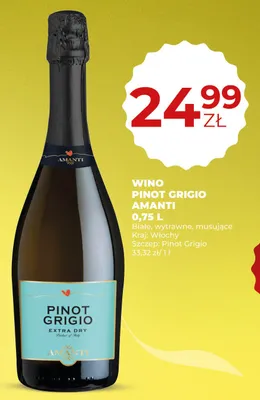 Wino Pinot Grigio Amanti białe wytrawne musujące włoskie Extra Dry promocja w Duży Ben