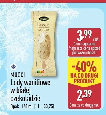Lody waniliowe w białej czekoladzie Mucci promocja w Aldi