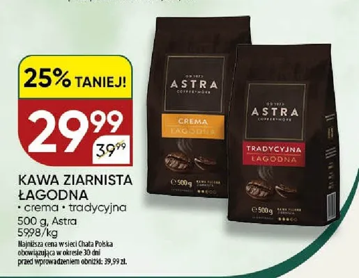 Kawa ziarnista Łagodna Crema Astra promocja w Chata Polska