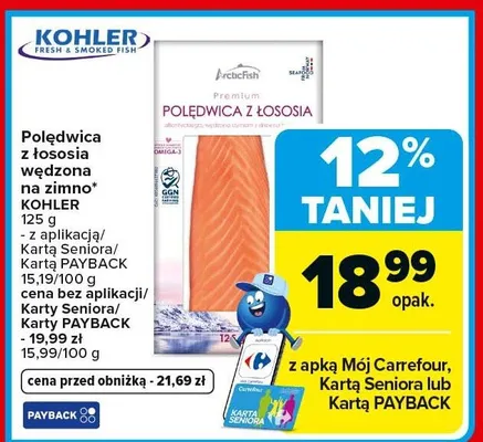 Polędwica z łososia wędzona na zimno Kohler promocja w Carrefour Market