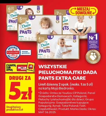 Wszystkie pieluchomajtki Pants Extra Care DRUGIE ZA 5 ZŁ promocja w Biedronka