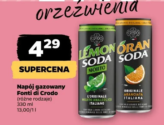 Napój gazowany Fonti di Crodo Oran Soda promocja w Netto