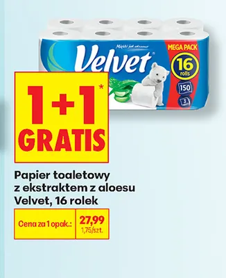 Papier toaletowy z ekstraktem z aloesu Velvet 16-pak promocja w Biedronka