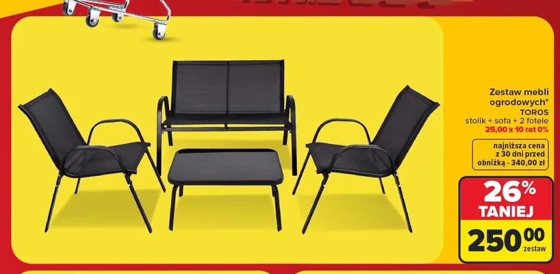 Zestaw mebli ogrodowych Toros stolik + sofa + 2 fotele promocja w Carrefour
