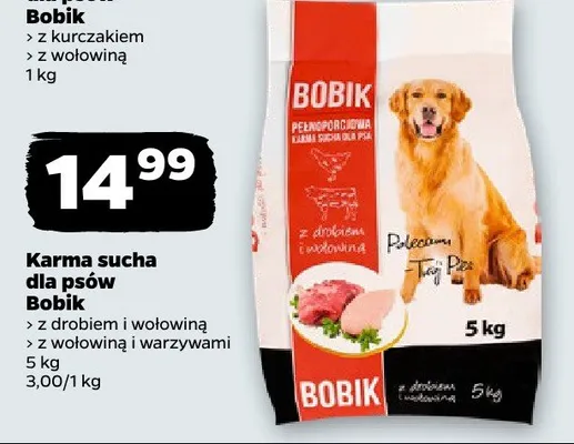 Karma sucha dla psów Bobik z drobiem i wołowiną promocja w Netto