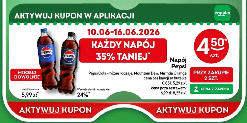 Napój gazowany Pepsi Cola promocja w Żabka