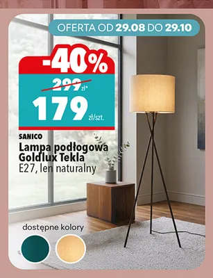 Lampa podłogowa Goldlux Tekla E27 len naturalny Sanico promocja w Biedronka