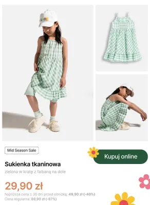 Sukienka tkaninowa Coccodrillo zielona w kratę z falbaną na dole promocja w Coccodrillo