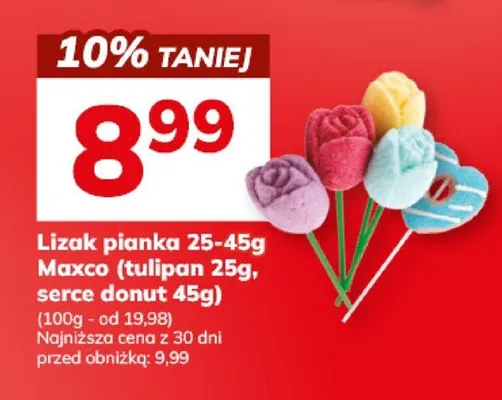 Lizak pianka 25-49g (tulipan 25g, serce donut 45g) promocja w Hitpol