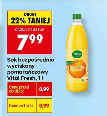 Sok bezpośrednio wyciskany pomarańczowy promocja w Biedronka
