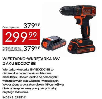 Wiertarko-wkrętarka 18V 2 aku BDCDC18B Black+Decker promocja w Abra Meble