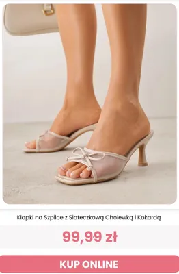 Klapki na szpilce z siateczkową cholewką i kokardą Renee promocja w Renee