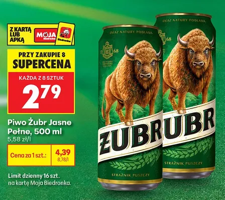 Piwo Żubr Jasne Pełne promocja w Biedronka
