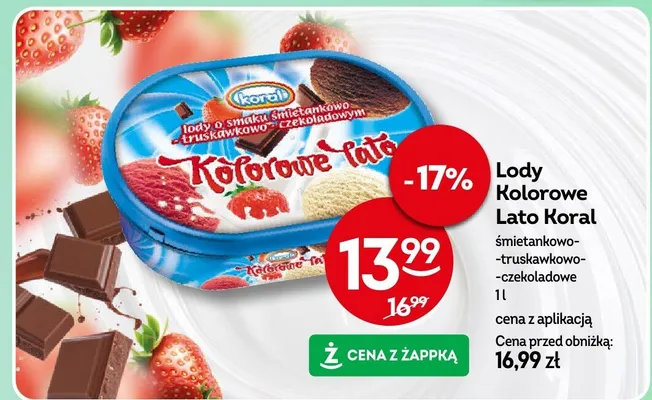 Lody Kolorowe Lato Koral śmietankowo-truskawkowo-czekoladowe promocja w Żabka