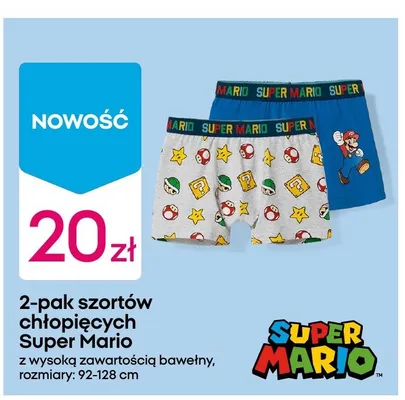 2-pak szortów chłopięcych Super Mario z wysoką zawartością bawełny promocja w Pepco