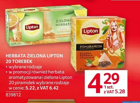 Herbata aromatyzowana i zielona w piramidkach Lipton promocja w Selgros