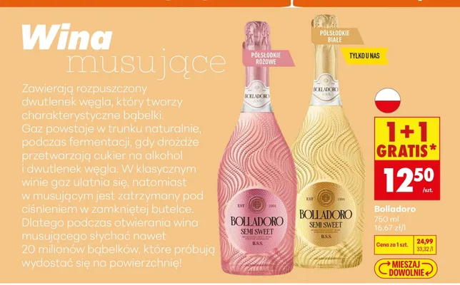 Wino musujące Semi Sweet promocja w Biedronka