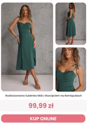 Sukienka rozkloszowana midi z rozcięciem na ramiączkach Renee promocja w Renee