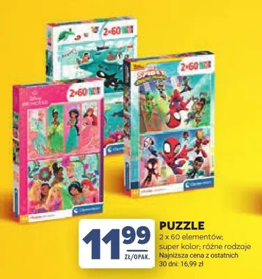 Puzzle Clementoni 2-pak 60 elementów Disney Princess super kolor promocja w Stokrotka
