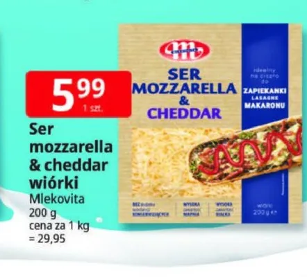 Ser mozzarella & cheddar wiórki Mlekovita promocja w Leclerc