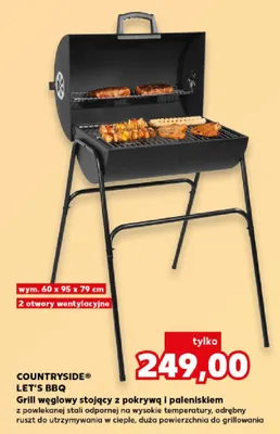 Grill węglowy stojący z pokrywą i paleniskiem Countryside Let's Bbq promocja w Kaufland