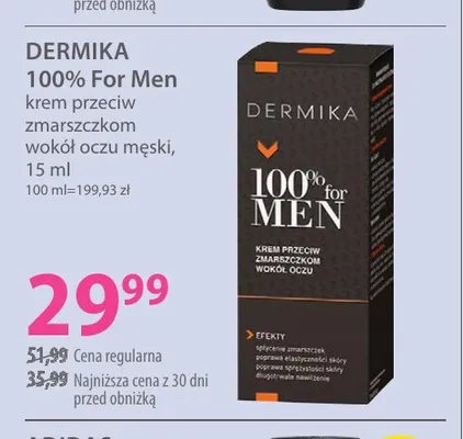 Krem przeciw zmarszczkom wokół oczu męski Dermika 100% For Men promocja w Hebe