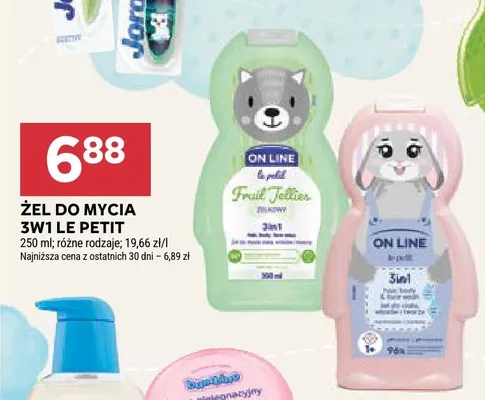 Żel do mycia 3w1 On Line Le Petit Fruit Jellies zielony promocja w Stokrotka