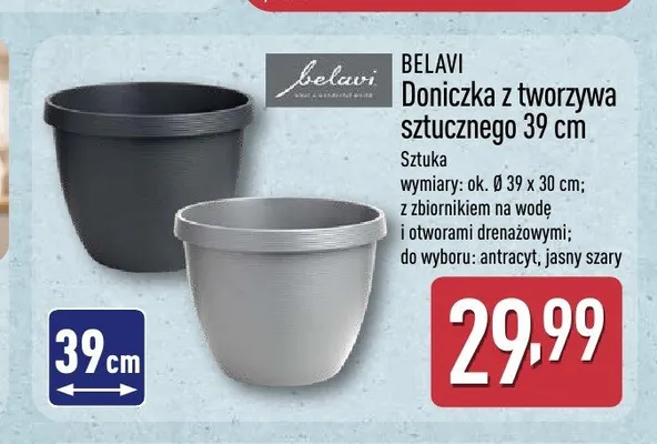 Doniczka z tworzywa sztucznego BELAVI 39cm promocja w Aldi