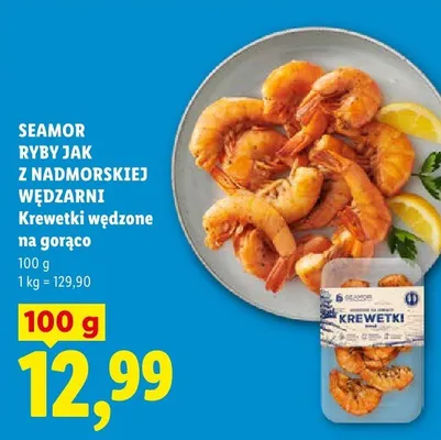Krewetki wędzone na gorąco Seamor Ryby jak z Nadmorskiej Wędzarni promocja w Lidl